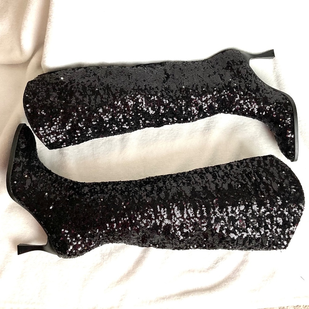 BLACK OASIS SOCIETY JEWEL KNEE HIGH SEQUIN BOOTS - Picture 8 of 15